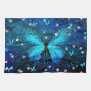 Elegant Blue Butterfly Kitchen Towel