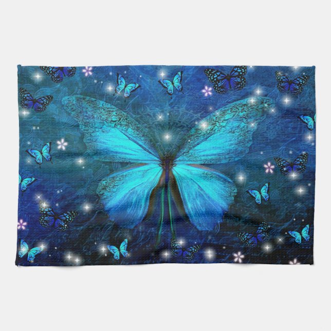 Elegant Blue Butterfly Kitchen Towel (Horizontal)
