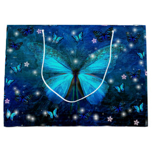 Elegant Blue Butterfly Large Gift Bag