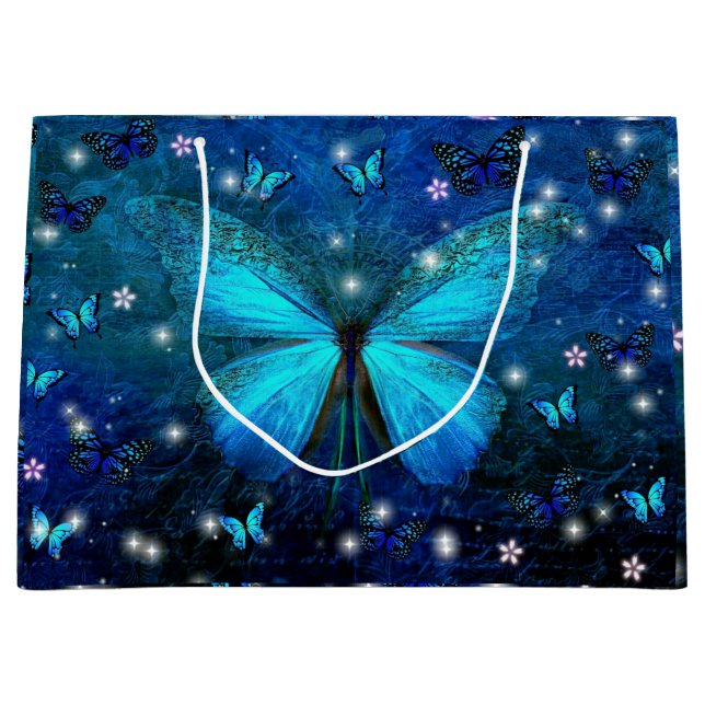Elegant Blue Butterfly Large Gift Bag (Front)