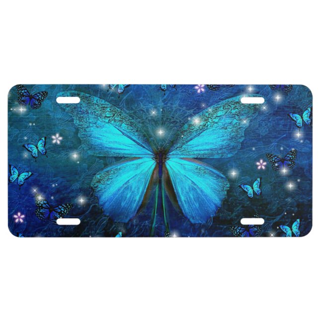Elegant Blue Butterfly License Plate (Front)