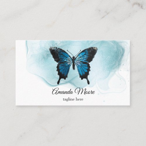 elegant blue butterfly nail salon beauty salon business card
