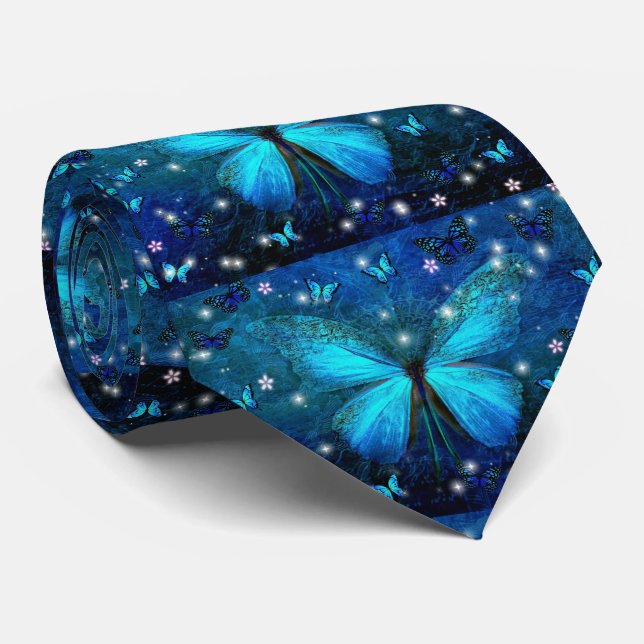 Elegant Blue Butterfly Neck Tie (Rolled)