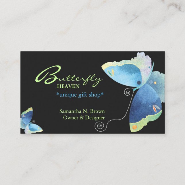 Elegant Blue Butterfly Personalized Business Cards (Front)
