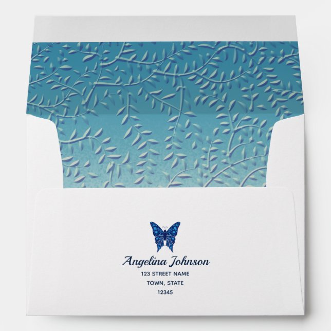 Elegant Blue Butterfly Quinceañera Envelope (Back (Bottom))