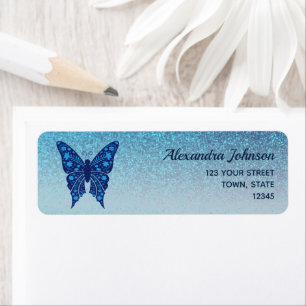 Elegant Blue Butterfly Return Address Label