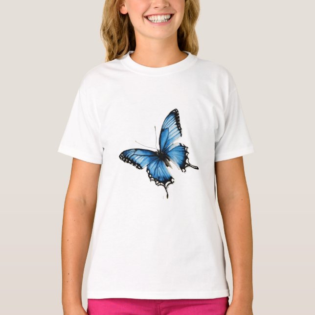 Elegant Blue Butterfly T-Shirt (Front)