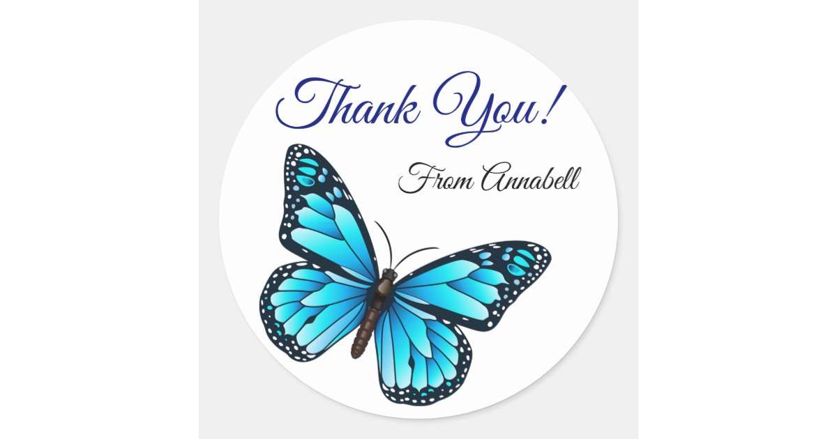 Elegant Blue Butterfly Thank You Classic Round Sticker | Zazzle.com