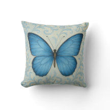 Elegant Blue Butterfly Vintage Throw Pillow