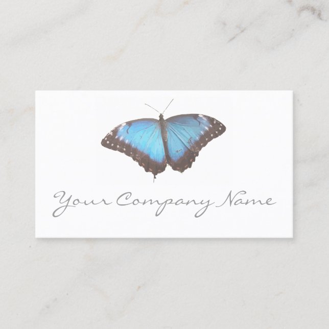 Elegant Blue Butterfly - White Business Card (Front)