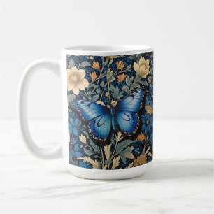 Elegant Blue Butterfly William Morris Inspired Coffee Mug