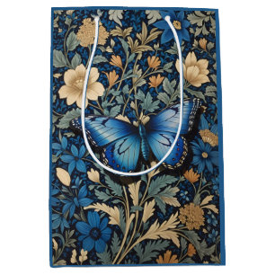 Elegant Blue Butterfly William Morris Inspired Medium Gift Bag