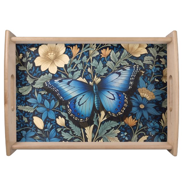 Elegant Blue Butterfly William Morris Inspired Serving Tray (Front)