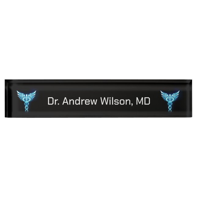 Elegant Blue Caduceus Medical Doctor  Desk Name Plate (Front)
