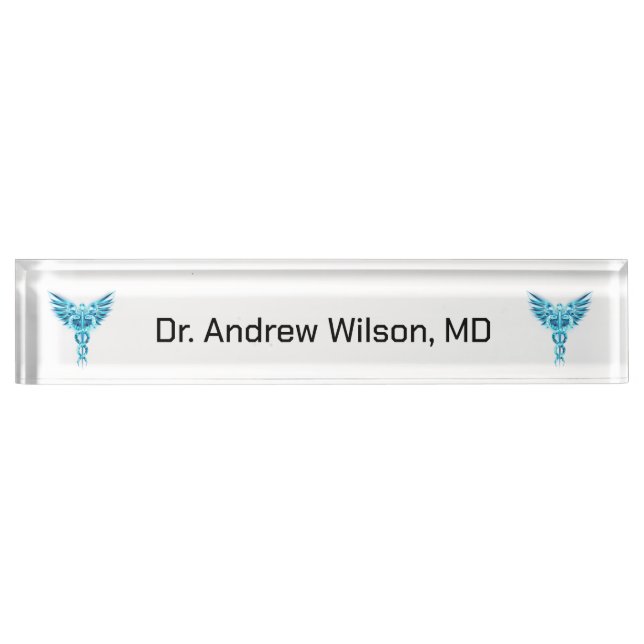 Elegant Blue Caduceus Medical Doctor  Desk Name Plate (Front)