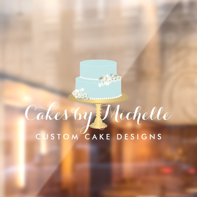 Elegant Blue Cake Bakery Transparent Window Cling (Sheet 2)