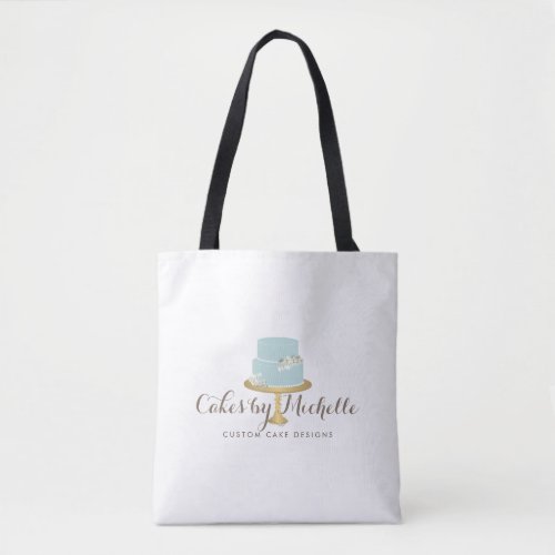 Elegant Blue Cake with Florals Bakery Tote Bag