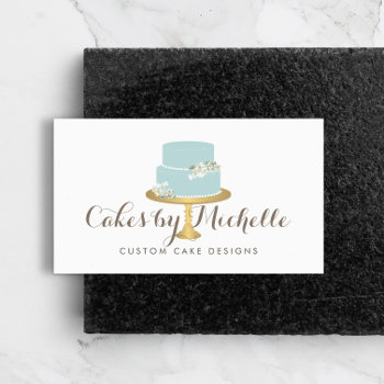 Elegant Blue Cake With Florals Cake Decorating Business Card by 1201am at Zazzle