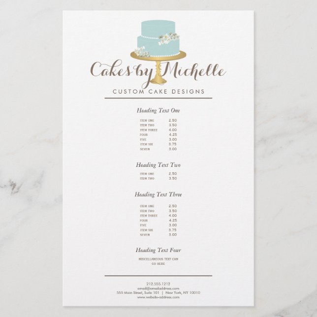Elegant Blue Cake with Florals Cake Decorating Flyer (Front)