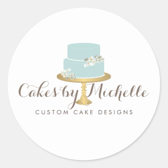 Elegant Blue Cake with Florals Cake Decorating II Classic Round Sticker
