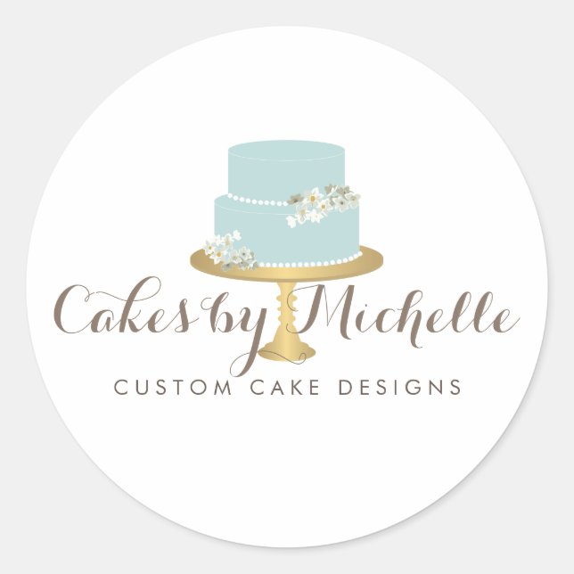 Elegant Blue Cake with Florals Cake Decorating II Classic Round Sticker (Front)