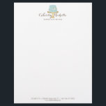 Elegant Blue Cake with Florals Cake Decorating Letterhead<br><div class="desc">Coordinates with the Elegant Blue Cake with Florals Cake Decorating Business Card Template by 1201AM. An elegant aqua blue tiered cake decorated with white flowers sits atop a faux gold cake stand for a beautiful aesthetic on this bakery or cake decorator's letterhead template. Update the calligraphic text with your name...</div>