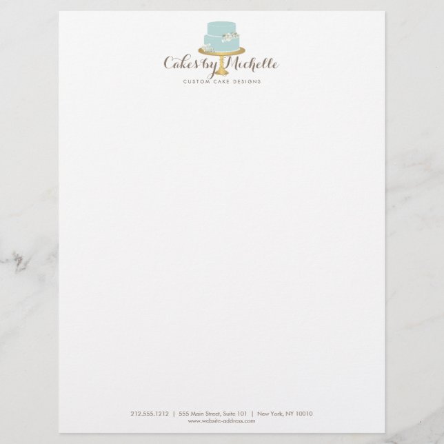 Elegant Blue Cake with Florals Cake Decorating Letterhead (Front)