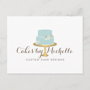 Elegant Blue Cake with Florals Cake Decorating Postcard