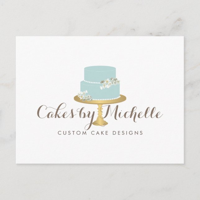Elegant Blue Cake with Florals Cake Decorating Postcard (Front)