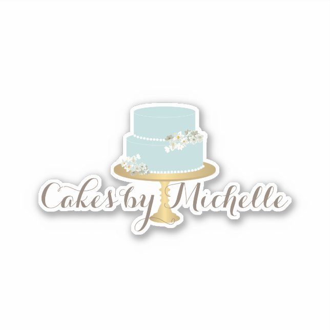 Elegant Blue Cake with Florals Sticker (Front)