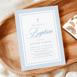 Elegant Blue Calligraphy Baptism Invitation