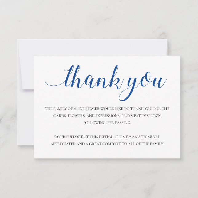 Elegant Blue Calligraphy Funeral Thank You (Front)
