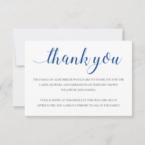 Elegant Blue Calligraphy Funeral Thank You