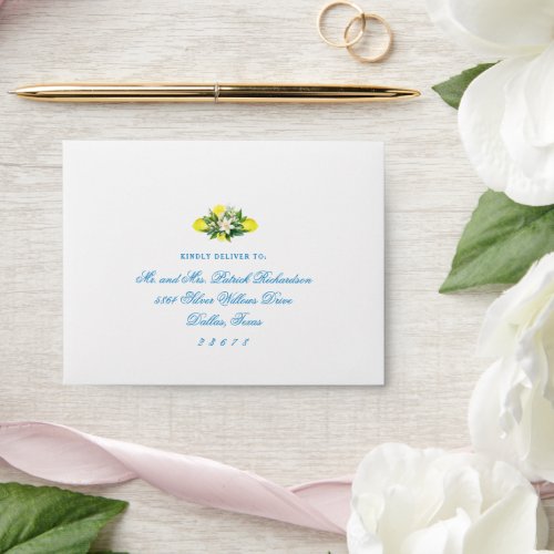 Elegant Blue Calligraphy Wedding Return Address Envelope