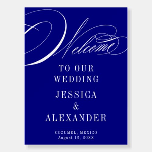 Elegant Blue Calligraphy Wedding Welcome Sign