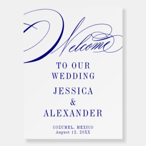Elegant Blue Calligraphy Wedding Welcome Sign