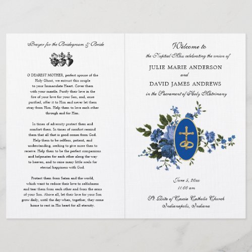 Elegant Blue Catholic Latin Mass Wedding Program