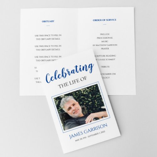 Elegant Blue Celebration of Life Memorial Program Flyer