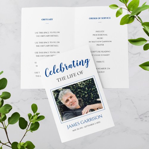 Elegant Blue Celebration of Life Memorial Program