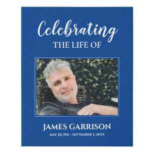 Elegant Blue Celebration Of Life Photo Funeral Faux Canvas Print