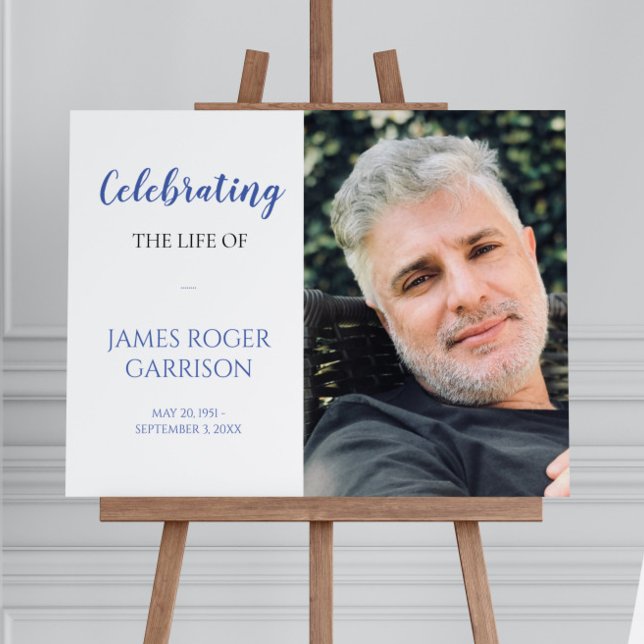 Elegant Blue Celebration of Life Photo Memorial Foam Board (Creator Uploaded)