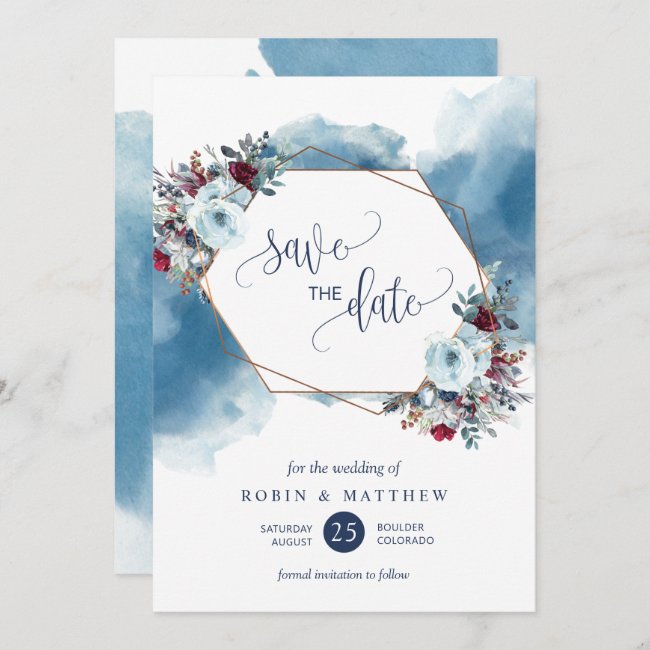 Elegant Blue Celestial Blooms, Any Event Save The Date