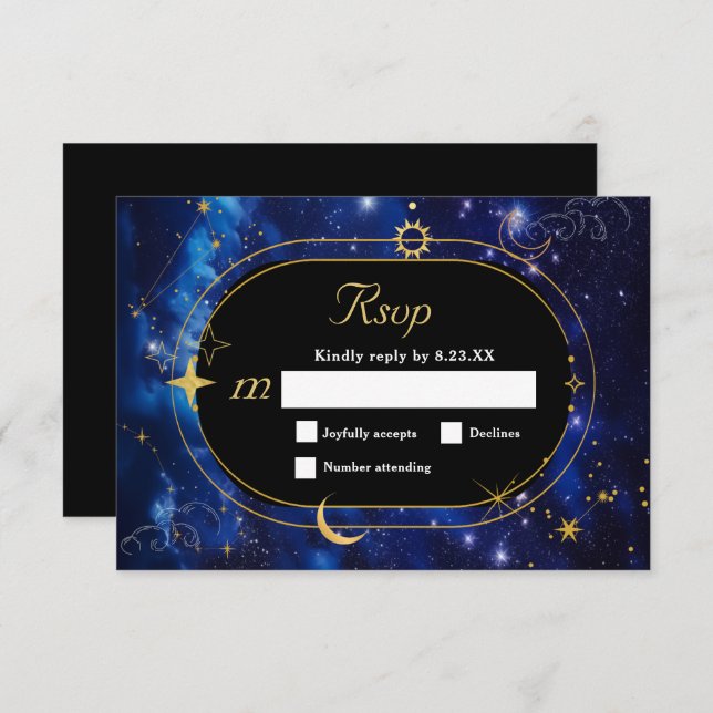 Elegant blue celestial wedding RSVP card (Front/Back)