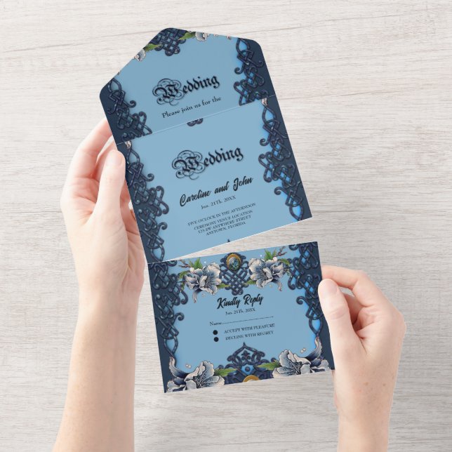 Elegant blue celtic design  all in one invitation (Tearaway)