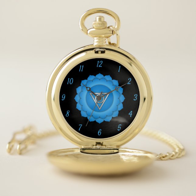 Elegant Blue Chakra Chi Zen Yoga Spiritual Pocket Watch (Inside)