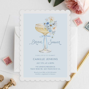 Elegant Blue Champagne Brunch Garden Bridal Shower Invitation