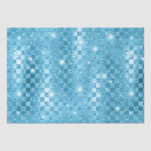 Elegant Blue Checkered Metallic Glitter Pattern Tissue Paper