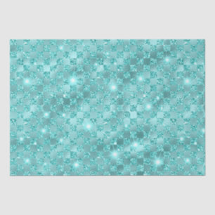 Elegant Blue Checkered Metallic Glitter Pattern Tissue Paper