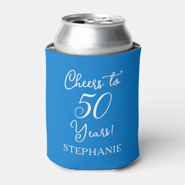 Elegant Blue Cheers to 50 Years 50th Birthday Can Cooler (Can Front)