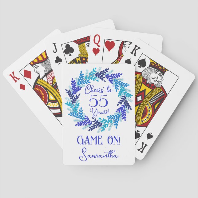 Elegant Blue Cheers to 55 Years Birthday Party Poker Cards (Back)